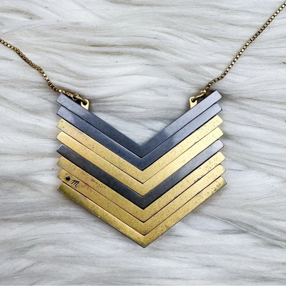 Madewell Arrowstack Necklace Vintage Gold Brass Gunmetal Gray - Picture 2 of 5